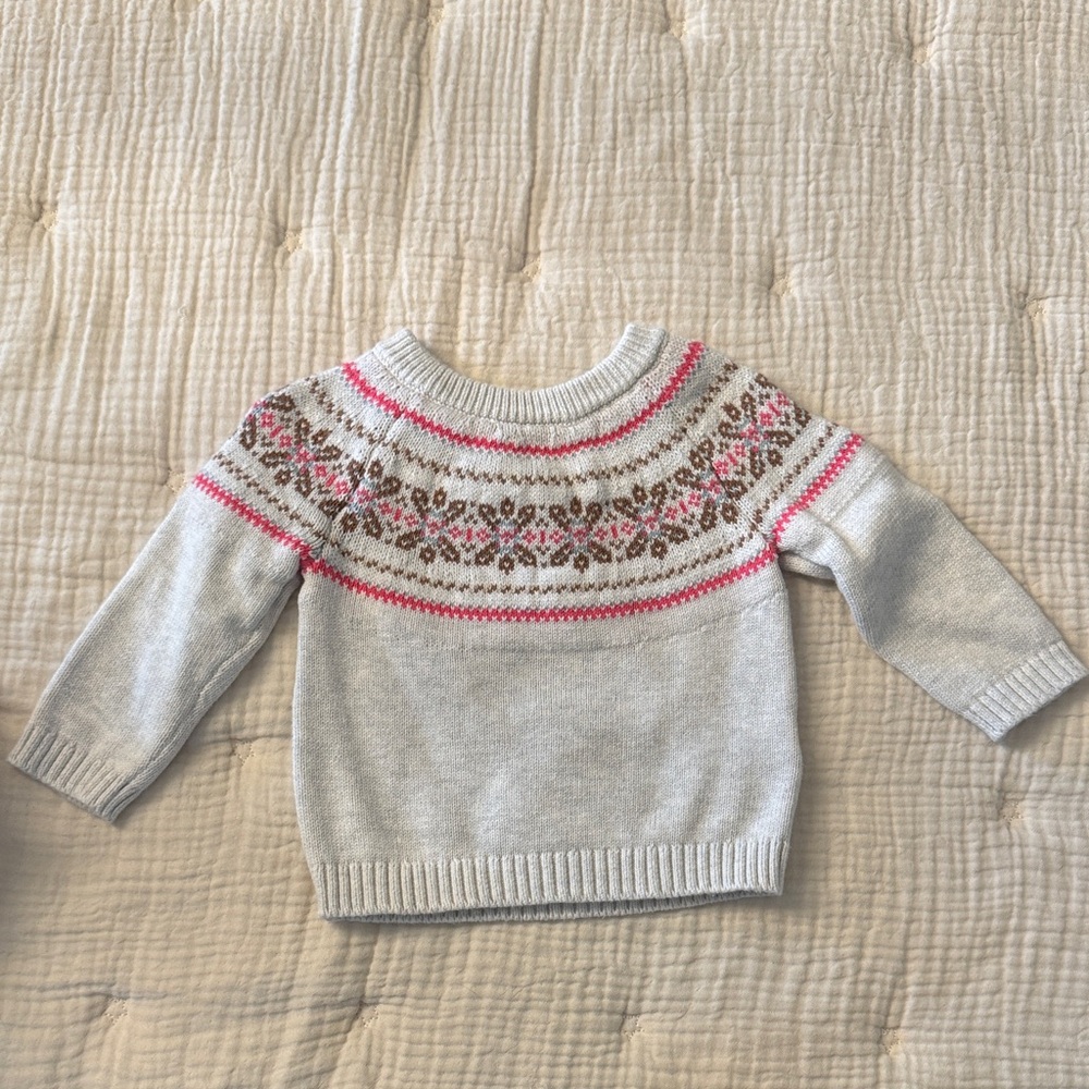 Baby Girl’s 9m White and Pink Patterned Sweater